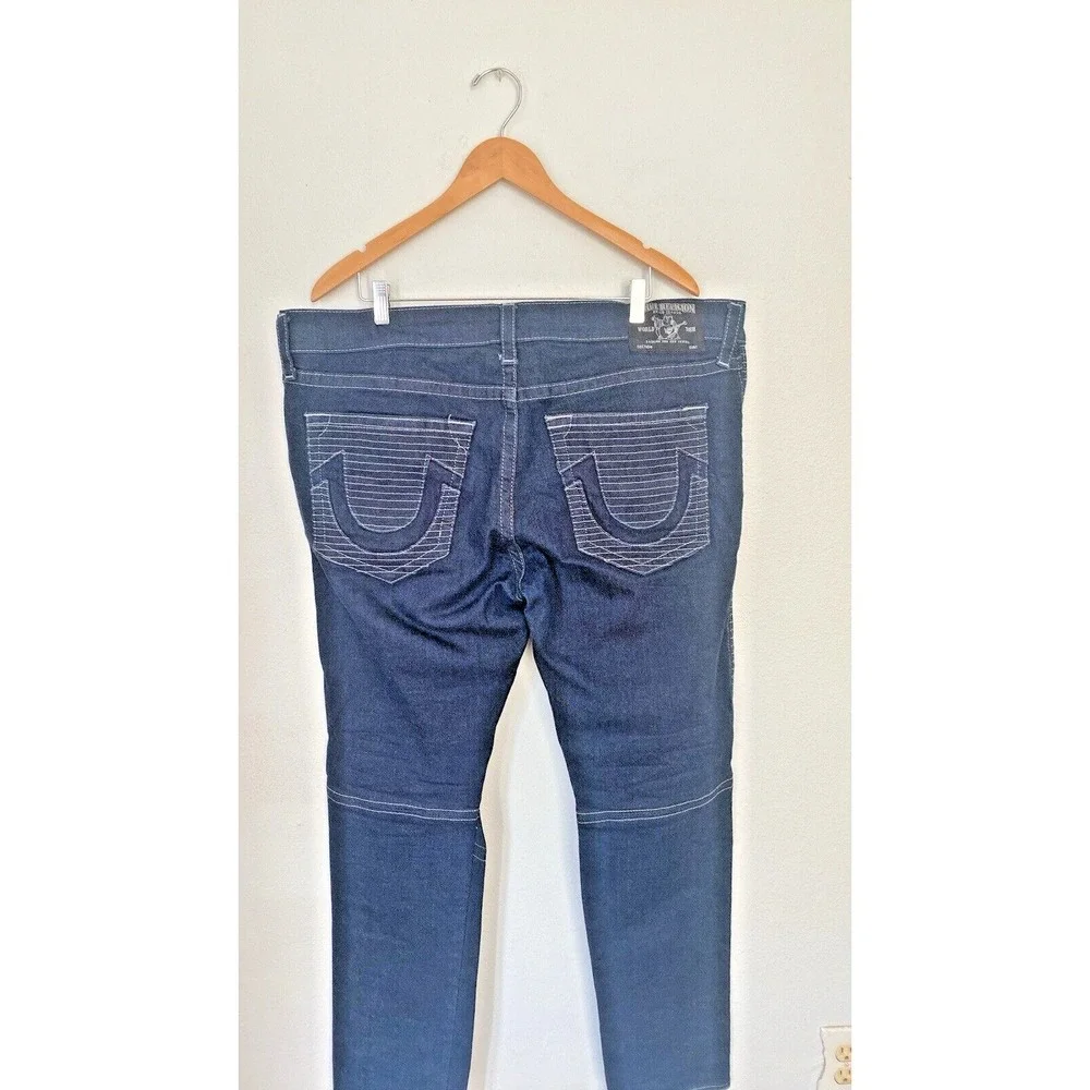 True Religion Jeans Men 42X33 Blue Denim‎ Moto Slim Run Stitch Double Knee